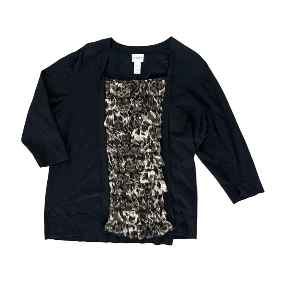 Chico's Leopard Cardigan Women's Black Brown Size XL